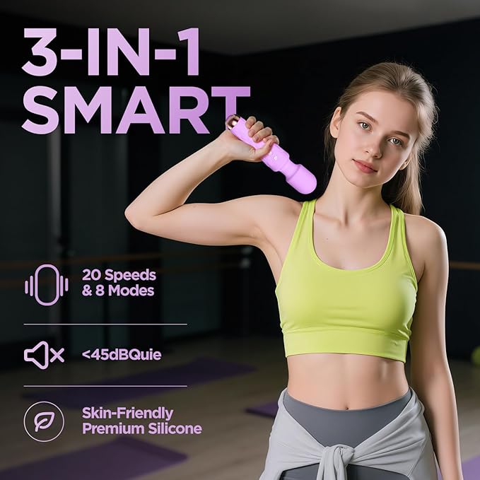 Personal Massager - 4H Max Runtime & Ultra-Quiet - Waterproof - 20 Modes 8 Speeds for Deep Tissue Back Massage, Post-Workout Recovery and Neck Muscle Relaxation（Purple）