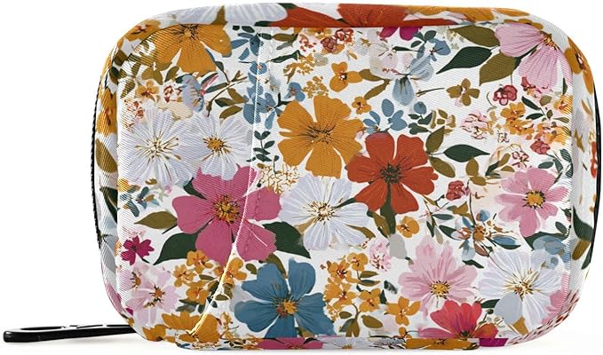 Colorful Flowers01 Travel Pill Organizer Case Box Container Weekly Portable Vitamin Medicine Holder Storage Bag with Zipper Removable