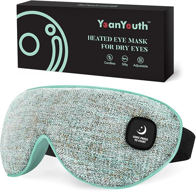 Heated Eye Mask for Dry Eyes, FSA Eligible HSA, Cordless Warm Compress for Eyes, Light Blocking Eye Heating Pad, Styes, Sleep, Cover Washable, Rechargeable, Light Blue