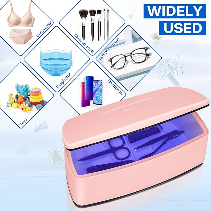 Nail Tools Sterilizer, Double Tube Blue Light Cleaning Function, USB Plug-In, 1l Large Capacity For Nail And Beauty Salon Tools, Jewellery, Glasses, Mobile Phone Sterilizer (Pink)