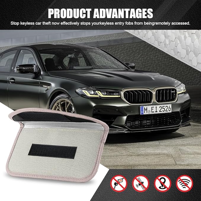 2PCS Faraday Bags for Car Key and Cell Phone, Signal Blocking Bag, Faraday Key Fob Protector, Universal Cell Phone Privacy Card Protection Car Accessories for Anti-Thefting (Silver)