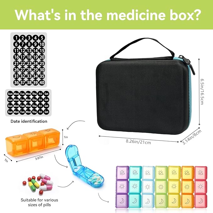 31-Day Monthly Pill Organizer with 3 Daily Compartments, Travel Medication Box with Pill Cutter, AM PM Storage Case (31 Days - Black)
