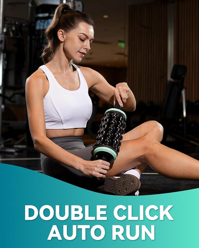 Electric Rolling Percussive Massager, Back Leg Foot Psoas Muscle Roller Massage Tool with Hands-Free Base, Deep Tissue and Muscle Recovery Rechargeable Roller Stick for Whole Body Relief