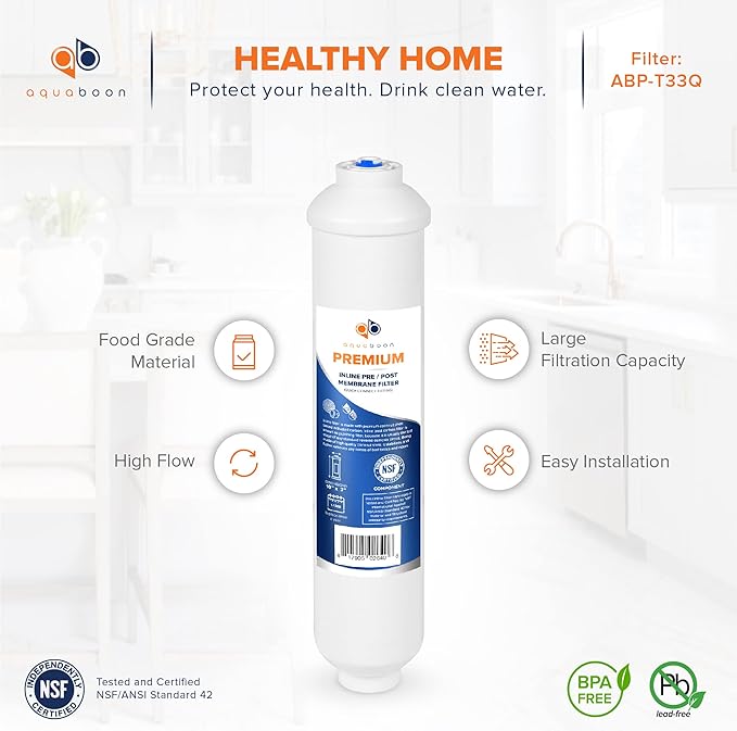 Aquaboon Premium Inline Post/Carbon Polishing Water Filter Catridge for Reverse Osmosis System Standard Size (Quick Connect Fiting) RO Water Filter Replacement Compatible with ICF-10 4-Pack