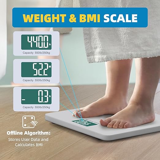 LEPULSE 550lb Bathroom Digital Scale for Body Weight BMI, Extra Wide Platform High Capacity Large Backlit Display, Most Accurate Bathroom Scale up to 550 lbs Weight Scale with APP, 8mm Tempered Glass