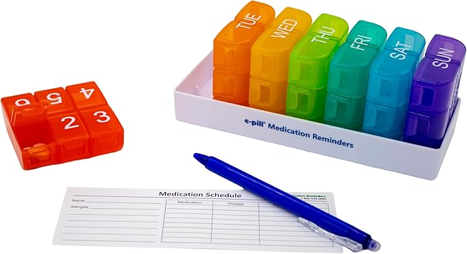 e-Pill 6 Times a Day 7 Day Weekly Pill Organizer – Large Capacity Rainbow Multicolor Pill Box for Vitamins & Medication