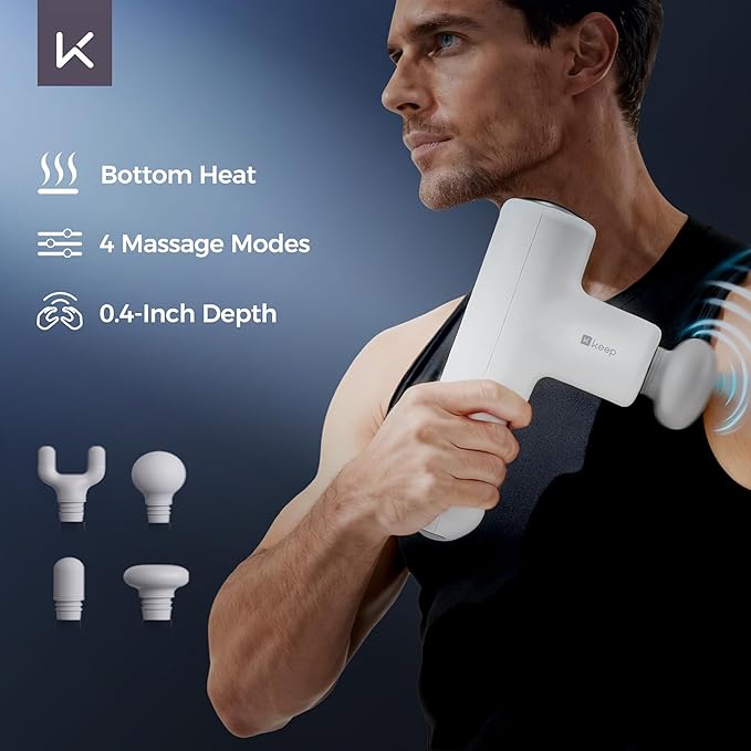 KEEP Massage Gun Deep Tissue with Heat, Portable Percussion Muscle Massager Gun for Athletes & Pain Relief, Ultra-Quiet Brushless Motor, Lightweight Electric Massager for Neck Back Shoulder (G2 Air)