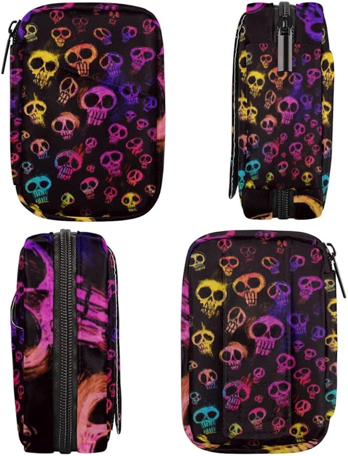 Skulls Halloween Pill Case Weekly Medicine Organizer with Travel Bag Seven-Day Pill Box Vitamin Supplement Box Fish Oil Pills Holder