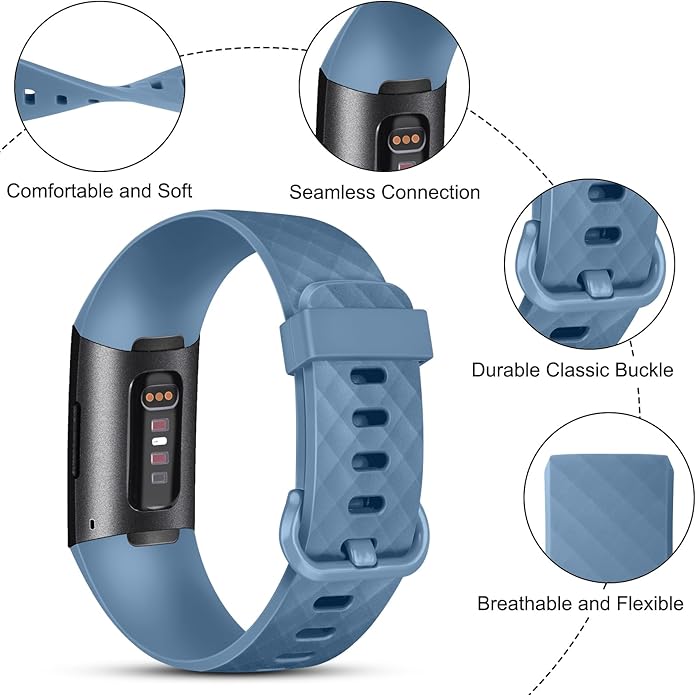 Vancle Bands for Fitbit Charge 4 Bands/Fitbit Charge 3 Bands Women Men[4 PACK], Classic Soft Replacement Sport Straps Wristbands for Fitbit Charge 4 / Charge 3 Fitness & Health Tracker