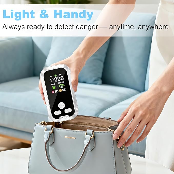 6-in-1 Carbon Monoxide Detector Combo with LCD Display, Detects CO, Natural Gas, Smoke, Temperature, Humidity for Home Hotel, Camping RV, Apartment Safety, White