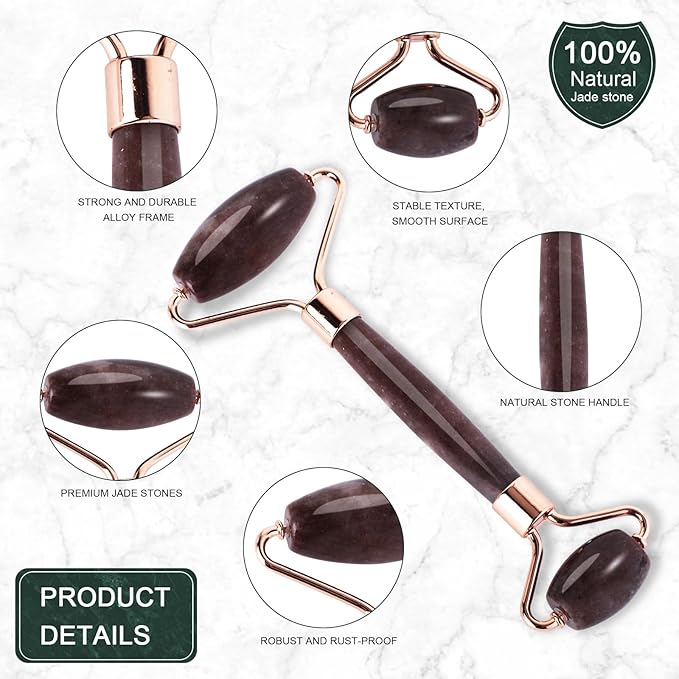 Jade Roller for Face, Facial Roller Massager Skin Care Tool, Gua Sha Facial Tools for Face, Neck, Eyes, Reduce Puffiness of The Skin(Purple)