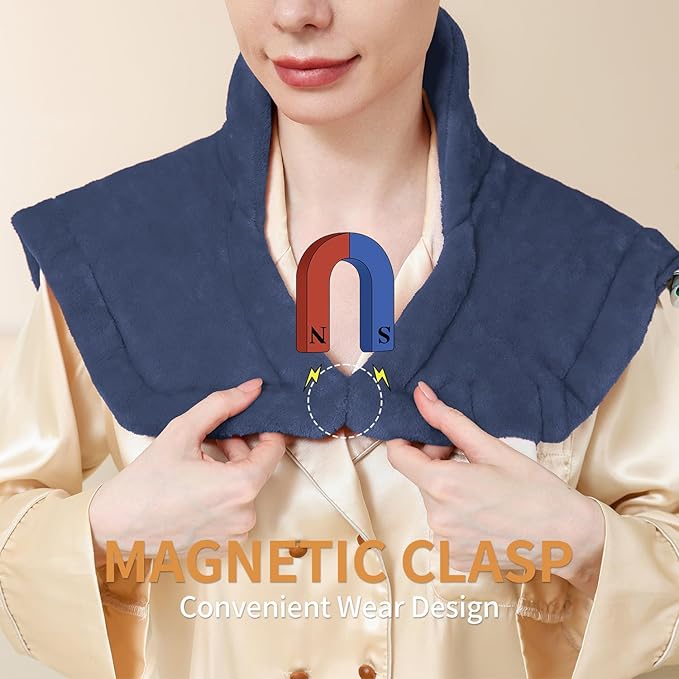 Heating Pad for Neck and Shoulders and Back Pain Relief, Weighted Heat Pad with Dry&Moist Heat, Neck Heating Pads 4 Heat Settings, Auto-Off, Christmas Gifts for Women Mom Dad, 19'' x 22'', Denim Blue