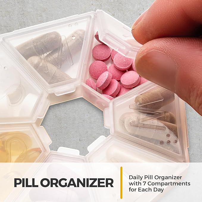 MEDca Weekly Pill Organizer Clear 7-Sided Pill Reminder, Hexagon Shaped, Case of 100