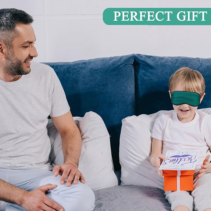 Sintege 4 Pcs Silk Eye Mask for Sleeping Kids Soft Eye Cover with Adjustable Strap Blindfold for Kids Boys Girls Christmas Travel Gift Nap Shade Blocking Light(Green, Navy Blue, Sky Blue, Dark Green)