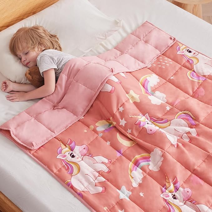 anfie Weighted Blanket Kids (48"x72" 6lbs), Weighted Blanket Cooling Blanket for Sleeping,Throw Size Breathable Blanket with Premium Glass Bead(Red Unicorn)