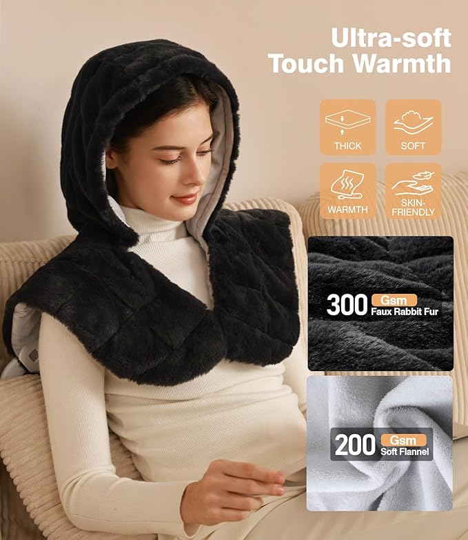 Weighted Hooded Heating Pad for Neck and Shoulders, Extra Large Electric Heat Pad for Deeper Pain Relief, 24"x 20", 6 Heat Settings, Memory Function, 2H Auto-Off, 4lb Weighted, Gifts for Women Men