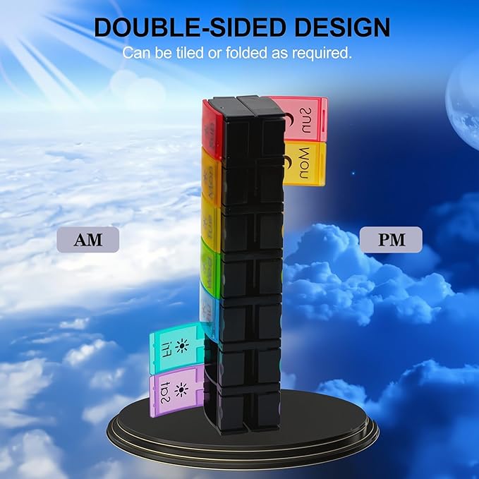 XL Large AM/PM Weekly Pill Organizer Arthritis Friendly, 2 Times a Day Pill Box with Spring Open Design, 7 Day Vitamin Case with Push Button Compartments