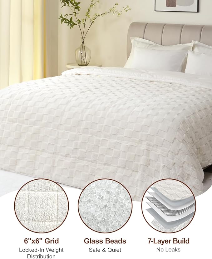 Kivik Dual Sided Weighted Blankets for Adults, Buttery Soft Stylish Checkered Heavy Blankets for Couch Sofa Bed - Ultra-Fluffy Fabric Brings Cloud-Like Comfort (48"x72", Beige, 15 Pounds)