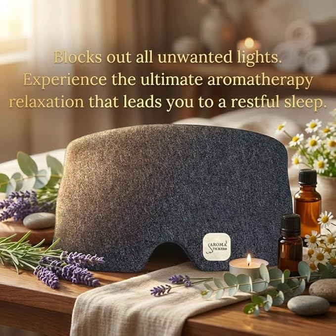 Cotton Eye Mask with AROMA STICKERS®︎ - Relax - Natural Essential Oil Scented - Aromatherapy Sticker Diffuser for Eye Mask - Lavender, Frankincense for Sleeping, with Gift Bag (Pack of 1,12 Stickers)