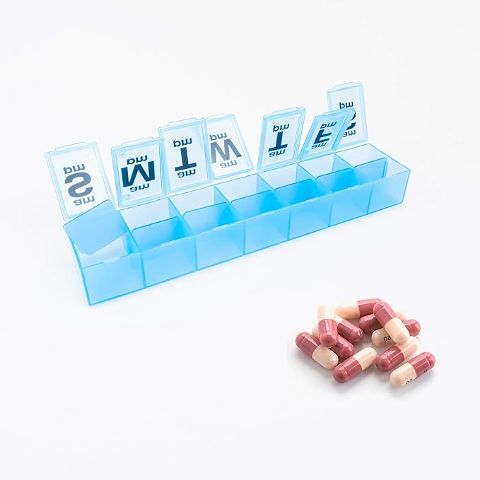 Apex 7 Day XXL Twice-A-Day Weekly Pill Organizer, Weekly Pill Organizer, Daily, Easy-Open, See-Through Lids, Organize Medication or Vitamins - Assorted Colors