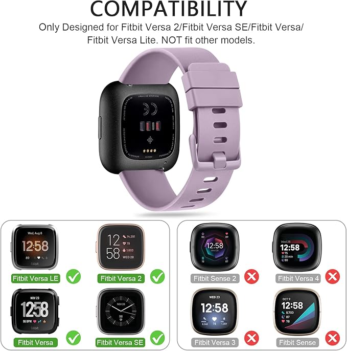 Mugust Sport Bands Compatible with Fitbit Versa 2 / Fitbit Versa/Versa Lite/Versa SE, Classic Soft Silicone Replacement Wristbands Straps for Fitbit Versa 2 Smart Watch Women Men (Small,Light Purple)