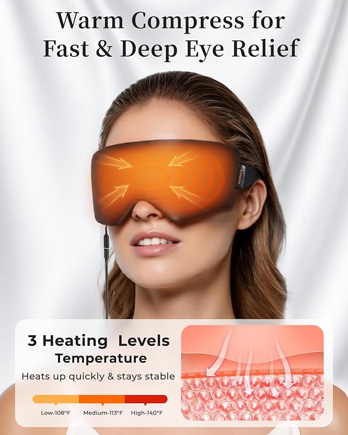 Silk Heated Eye Masks for Dry Eyes: Warm Compress for Tired Eyes Sinus Stye Eye Treatment - Stable Electric Moist Heating Pad for Sleep & Travel- FSA&HSA Eligible,USB Powered(Black)
