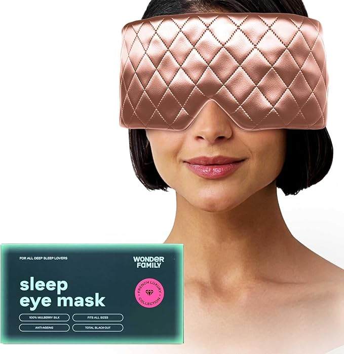 100% Mulberry Silk Sleep Mask – Total Blackout Eye Mask for Sleeping, Adjustable No-Snag Velcro Strap, Lightweight & Gentle on Skin & Hair, Travel-Ready – Rose – Valentines Day Gift