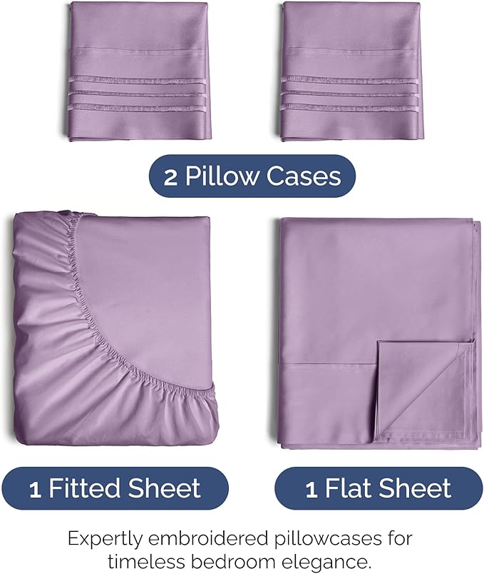 Queen Size 4 Piece Sheet Set - Extra Soft, Breathable & Cooling Sheets - Hotel Luxury Durable Bed Sheets for Women & Men - Deep Pockets, Easy-Fit & Wrinkle-Free Sheets - Lilac Oeko-Tex Bed Sheet Set
