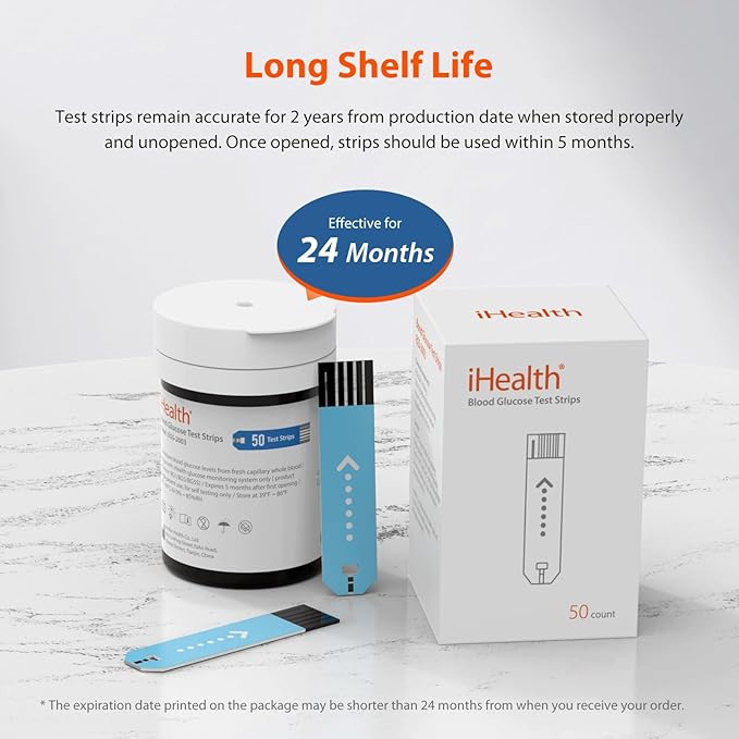 iHealth Blood Glucose Test Strips 50 Count, Lancets for Diabetes Management 50 Count, Compatible with iHealth Blood Glucose Monitor Only (Pack of 2)