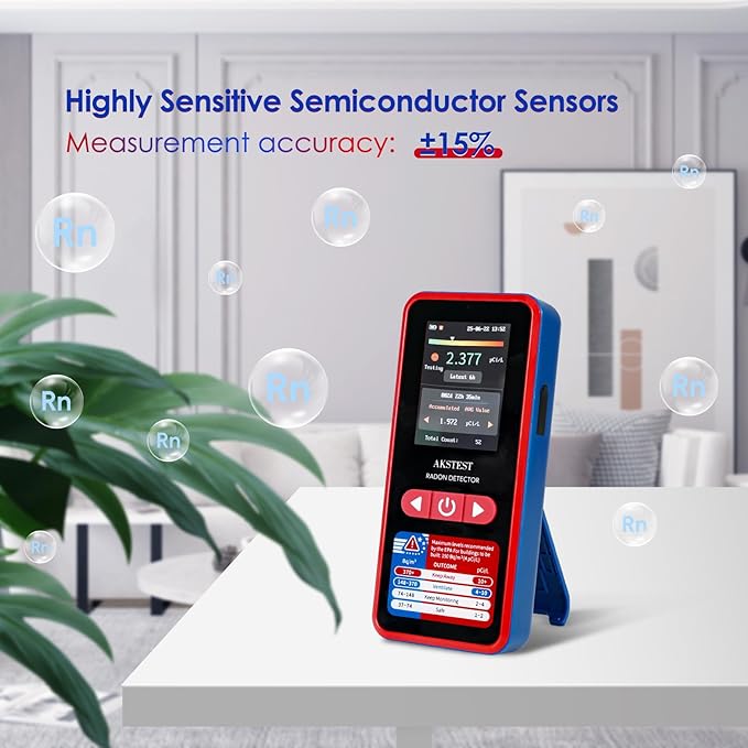 RM-60 Radon Detector with TFT Color Display, Long-Term Radon Monitor for Home, Basement, Audible & Visual Alarms, USB Type-C Rechargeable, pCi/L or Bq/m³