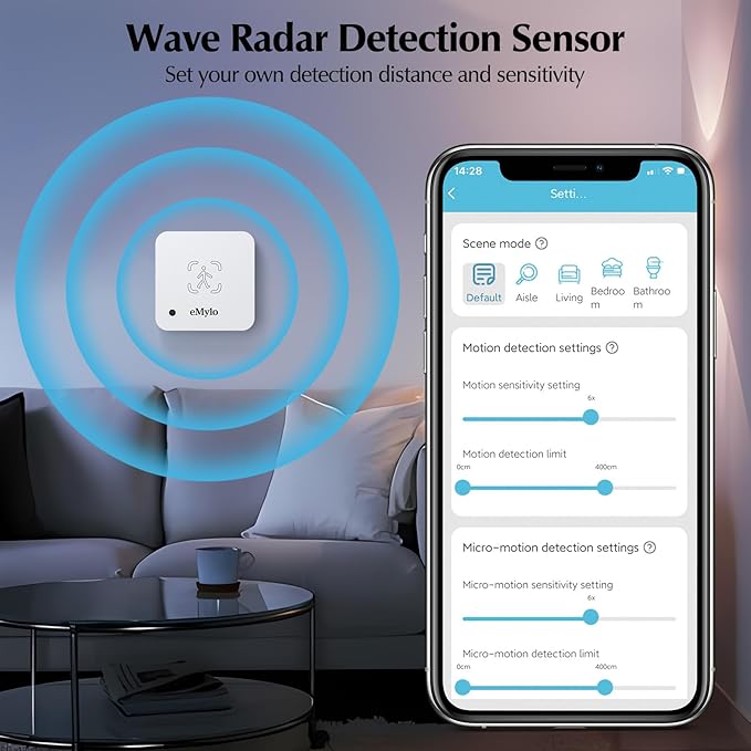 eMylo WiFi Human Presence Sensor, WiFi Millimeter Wave Radar Detection - No Hub Needed, 24/7 Smart Motion Detecter for Home & Business(2.4 GHz Wi-Fi Required) (Motion Sensor 1 Pack)