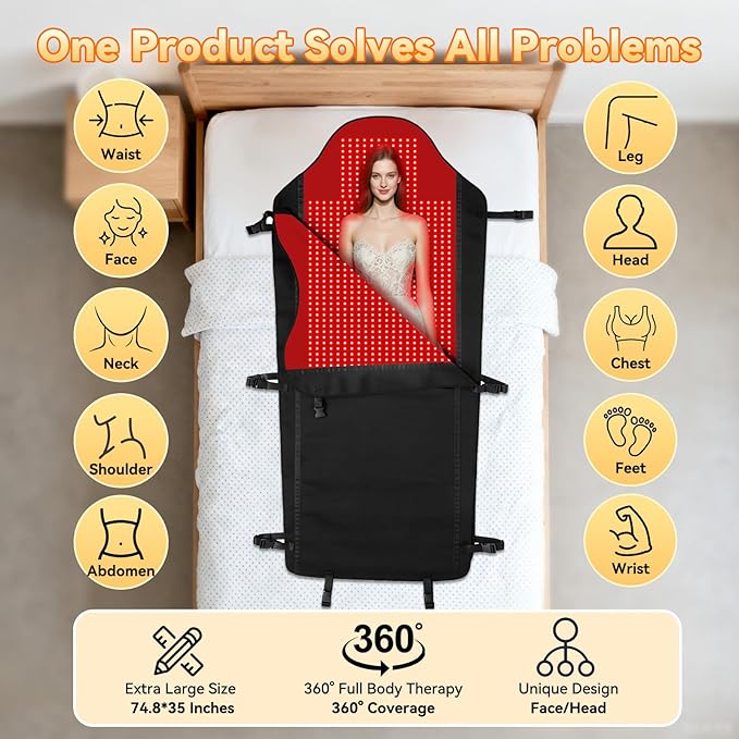 Red Light Therapy Mat for Full Body, Largest 2704LEDs Near Infrared Light Therapy Pad, 660nm& 850nm 2in1 LEDs Light Blanket, High end Leather, 5 Power Levels UP to 288W, 73"x36"