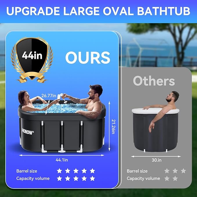 HOROW XL Large Oval Ice Bath Tub for Athletes, 100 Gallons Portable Cold Plunge Tub for Recovery and Cold Water Therapy, Multiple Layered Ice Plunge Tub with Cover for Family Gardens, Gym, Outdoor Use