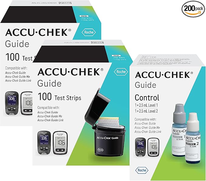 Accu-Chek Guide Glucose Test Strips Kit for Diabetic Blood Sugar Testing: 200 Test Strips and Control Solution