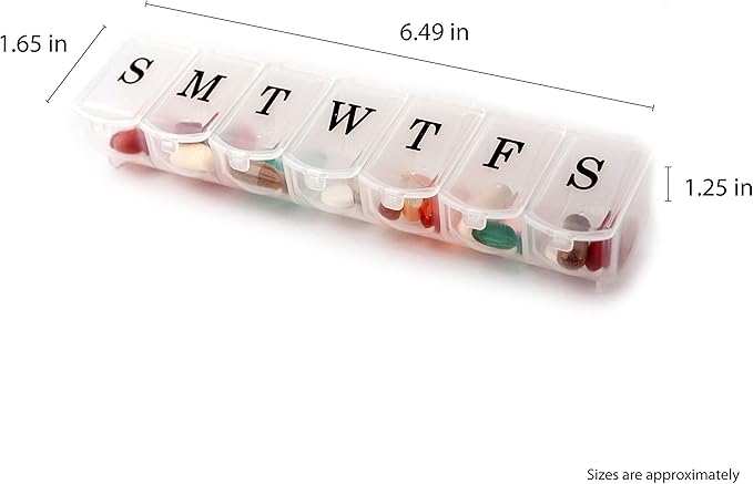 Deke Home - Weekly Pill Organizer (2 Pack), 7 Day Pill Box with Large Compartments & Snap-Shut Lids, Easy Open, BPA Free Plastic Medicine Organizer for Pills, Vitamins & Supplements, Travel Friendly