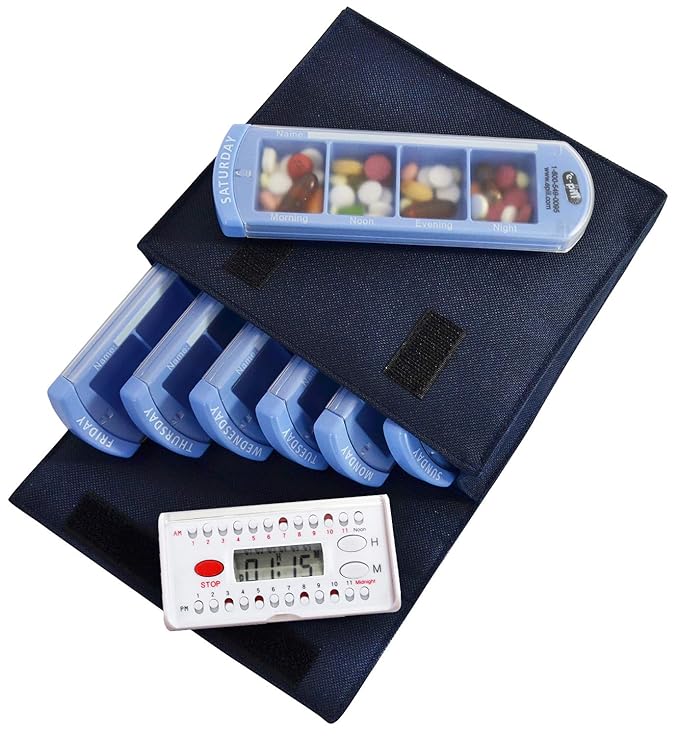 e-Pill 4 Times a Day x 7 Day Large Weekly Pill Organizer, Vitamin and Medicine Pill Box - with Discreet Case and Pill Reminder