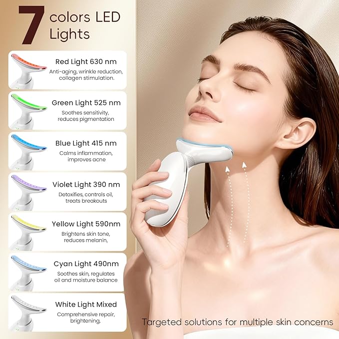 Face and Neck Massager, Handheld Red Light Therapy -7 Color LED Facial Beauty Device with 3 Beauty Modes USB Rechargeable Face Sculpting Wand Tool for Home & Personal Skin Care