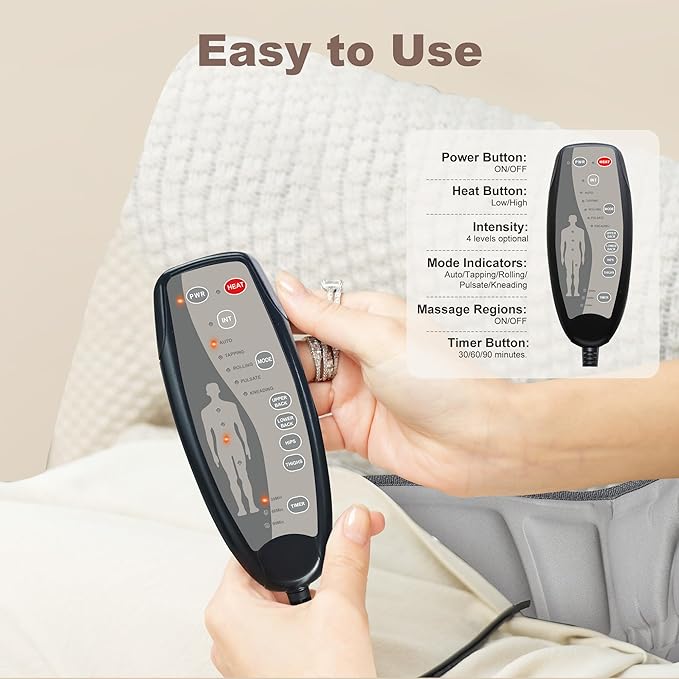 Vibration Back Massager with Heat, Massage Chair Pad with 10 Vibration Motors & 2 Heating Levels, Chair Massager for Recliner, Sofa, Beige