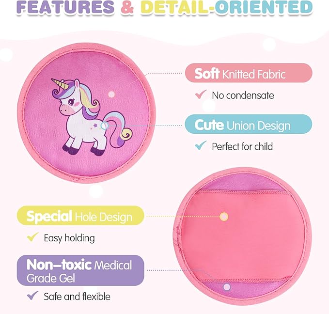 Hilph Kids Ice Packs for Boo Boos, Reusable 3 Pack Gel Ice Packs for Toddlers & Children Injuries, Soft Small Hot & Cold Pack for Bumps, Bruises, Fever, Toothache, Get Well Gifts