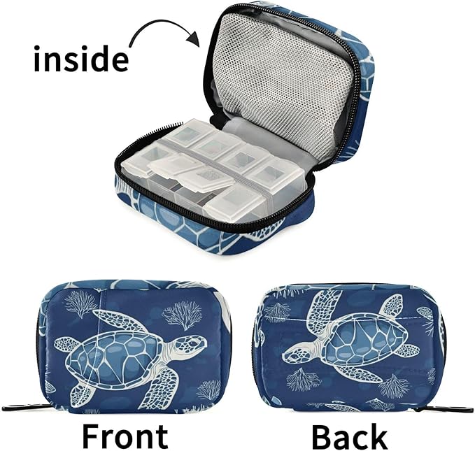 Travel Pill Case Sea Turtle Weekly Small Pill Box 7 Day Pill Box Pill Organizer Bag