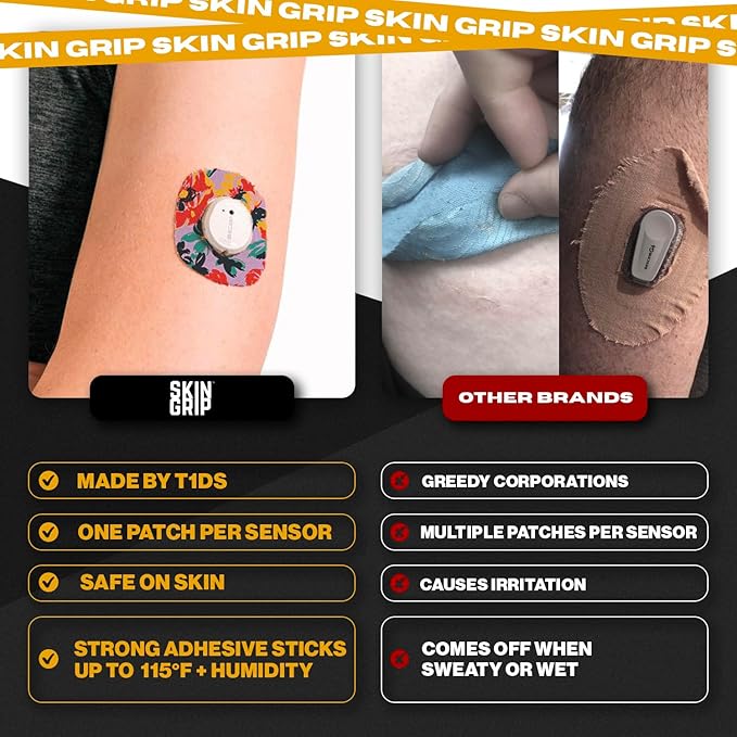 Skin Grip Adhesive Patches for Dexcom G7 & Stelo CGM with Cutout – Waterproof & Sweatproof Cover for Continuous Glucose Monitor Sensor, Stays Secure for 10-15 Days – 10 Patches, Floral