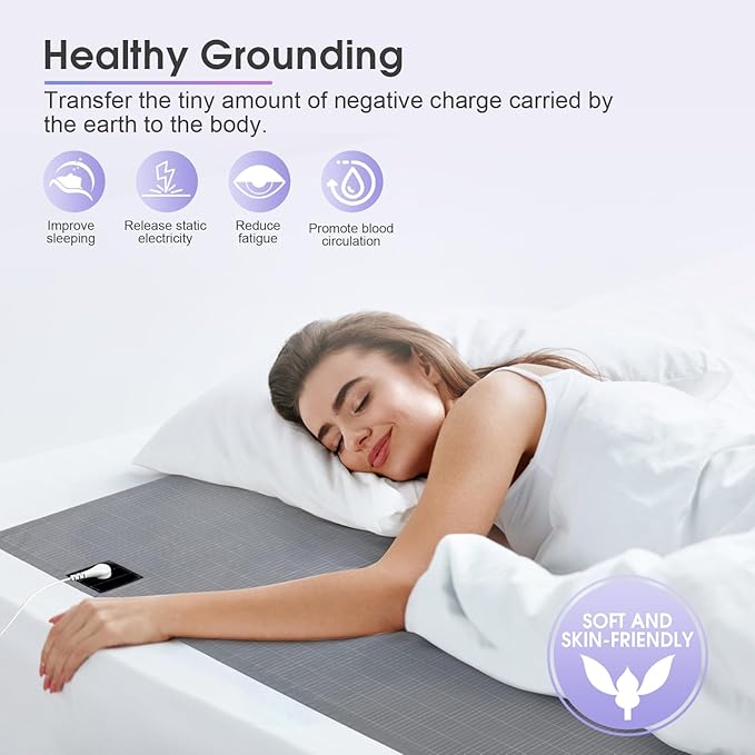 Grounding Sheets with Grounding Cord,Made with Premium Cotton and Pure Silver Threads,Conductive Fabric,Achieve Healthy Sleep(35x90 Inch)