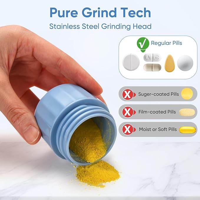 Pill Cutter, Crusher and Grinder, Splitter Accurate and Easy Cutting, Stainless Steel Blade, Perfect for Travel, Ideal for Purse or Pocket, Daily Usage, Ideal for Medication (Blue)