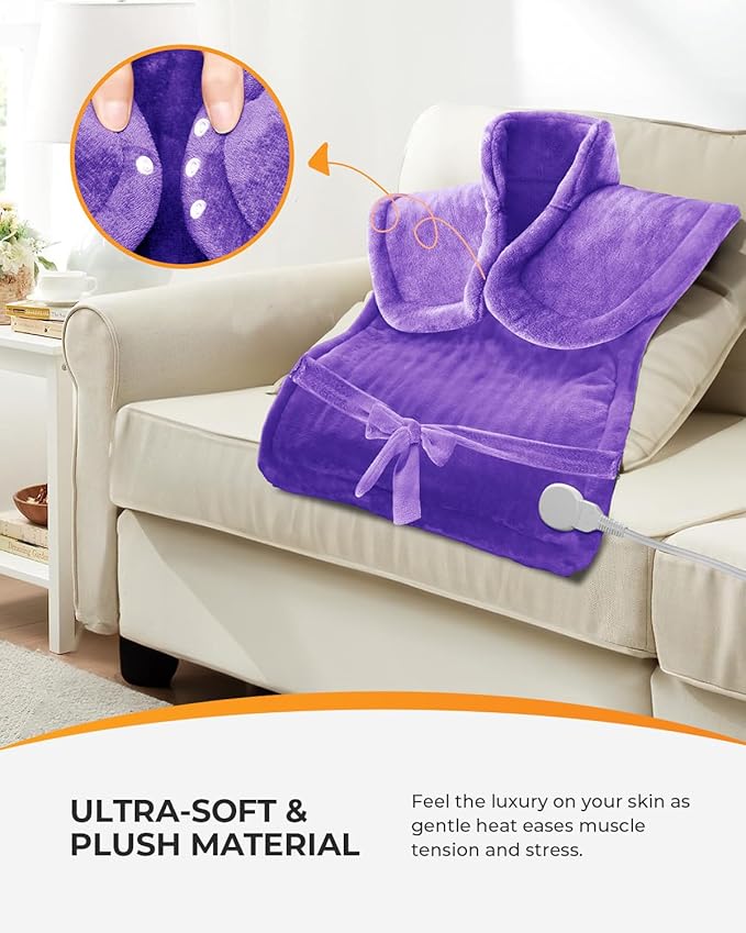 CooCoCo Back Heating Pads for Women Grandma, FSA Eligible Heat Pad for Back Pain Relief, Cute Heat Pad with 6 Heat Levels, Mothers Day Gifts & Birthday Gifts for Mom, HSA Store Approved Items, Purple