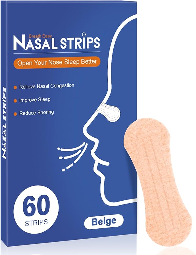 Nasal Strips for Snoring,Extra Breathing Nose Strips,Reduce Snoring Aids for Men & Women,Oil & Sweat Proof,Help Improves Sleep and Sports,Universal Fit (Beige, 60Pcs)