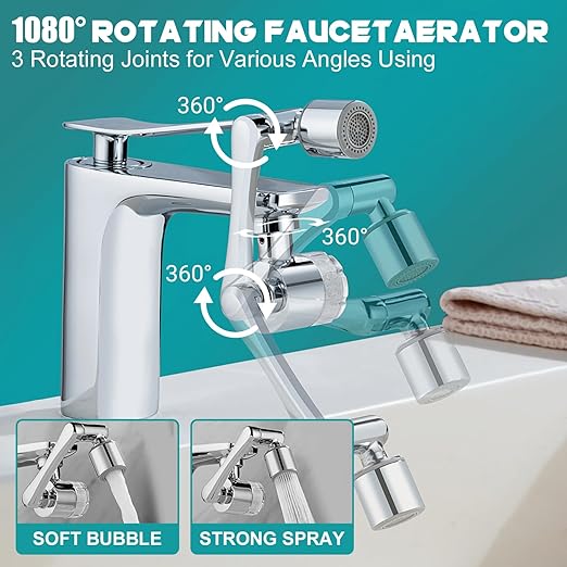 AIDUCHO 1080° Rotating Faucet Extender & Water Filter, 2-Spray Mode Aerator with Robotic Arm, Universal 3-Size Fit, Removes Chlorine & Impurities for Skin Care & Kitchen