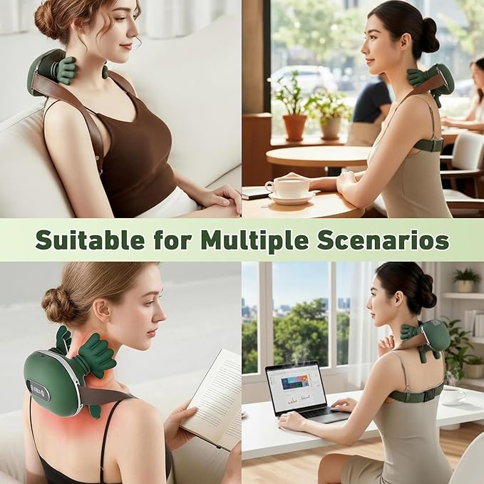 Neck Massager with Heat for Pain Relief deep Tissue, Bionic 4D Deep-Kneading Massage with Soothing Heat,Adjustable Intensity,Ergonomic Design for Home,Office,and Travel Relaxation