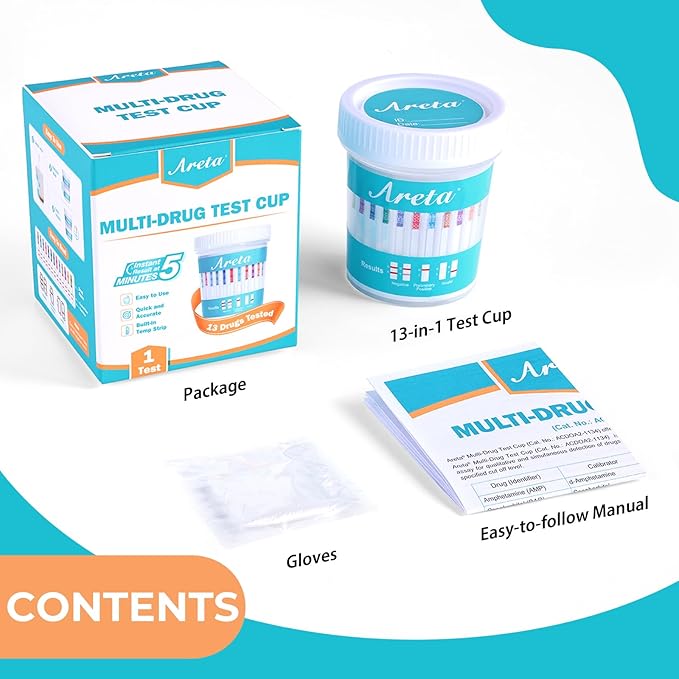 Areta Multi-Drug Test Cup 13 Panel, Screen for Most-Use Drugs (THC/AMP/BAR/BUP/BZO/COC/MDMA/MET/MTD/OPI/OXY/PCP/TCA), Results in 5 Min -#ACDOA2-1134 (2 Pack)