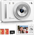 Digital Camera, FHD 1080P Point and Shoot Camera with 32GB SD Card, 2 Batteries, 16X Zoom, Anti Shake, Compact Small Design for Kids Teens Students Girls Boys (White)