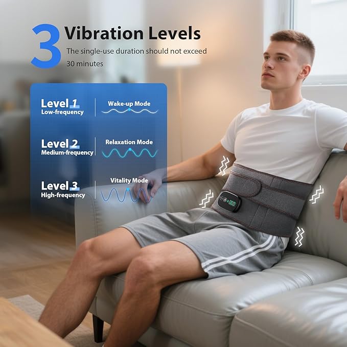 Lower Back Massager with Heat, Heating Pad for Back, Stomach Heating Pad, Waist Belt Wrap with Heat Vibration 3 Levels Adjustable, Touchscreen Control, Adjustable Size, Gifts for Parents (Grey)